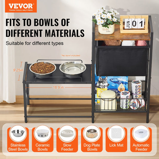 Pet Feeding Station With Storage Dog Food & Toy Organizer Raised Dog Bowls