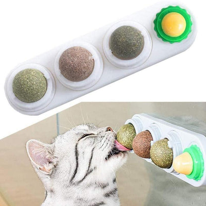 Cat Toy Catnip Ball Lick Solid Nutrition Help Digestion Wall Mount Hair Remover - White